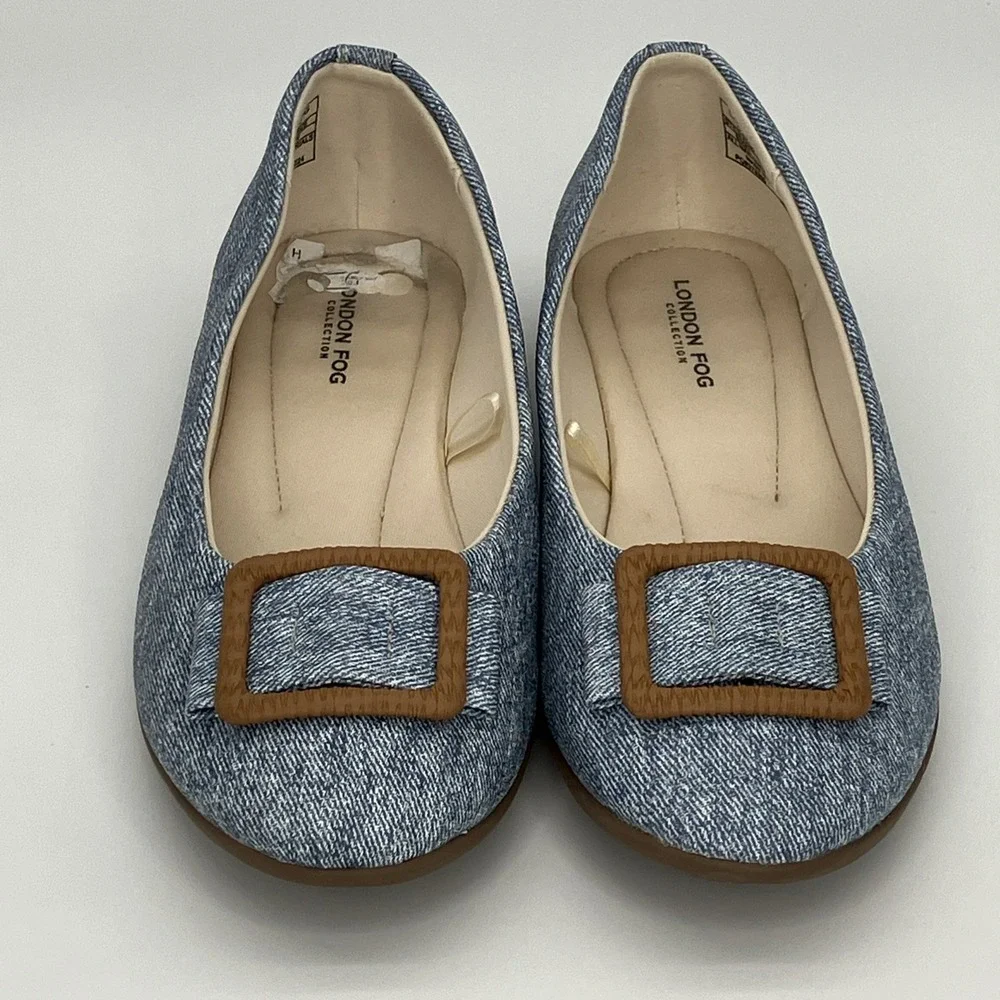 London Fog Bixby Blue Denim Flat Shoes 8W Comfort‎ Slip On Casual Preppy